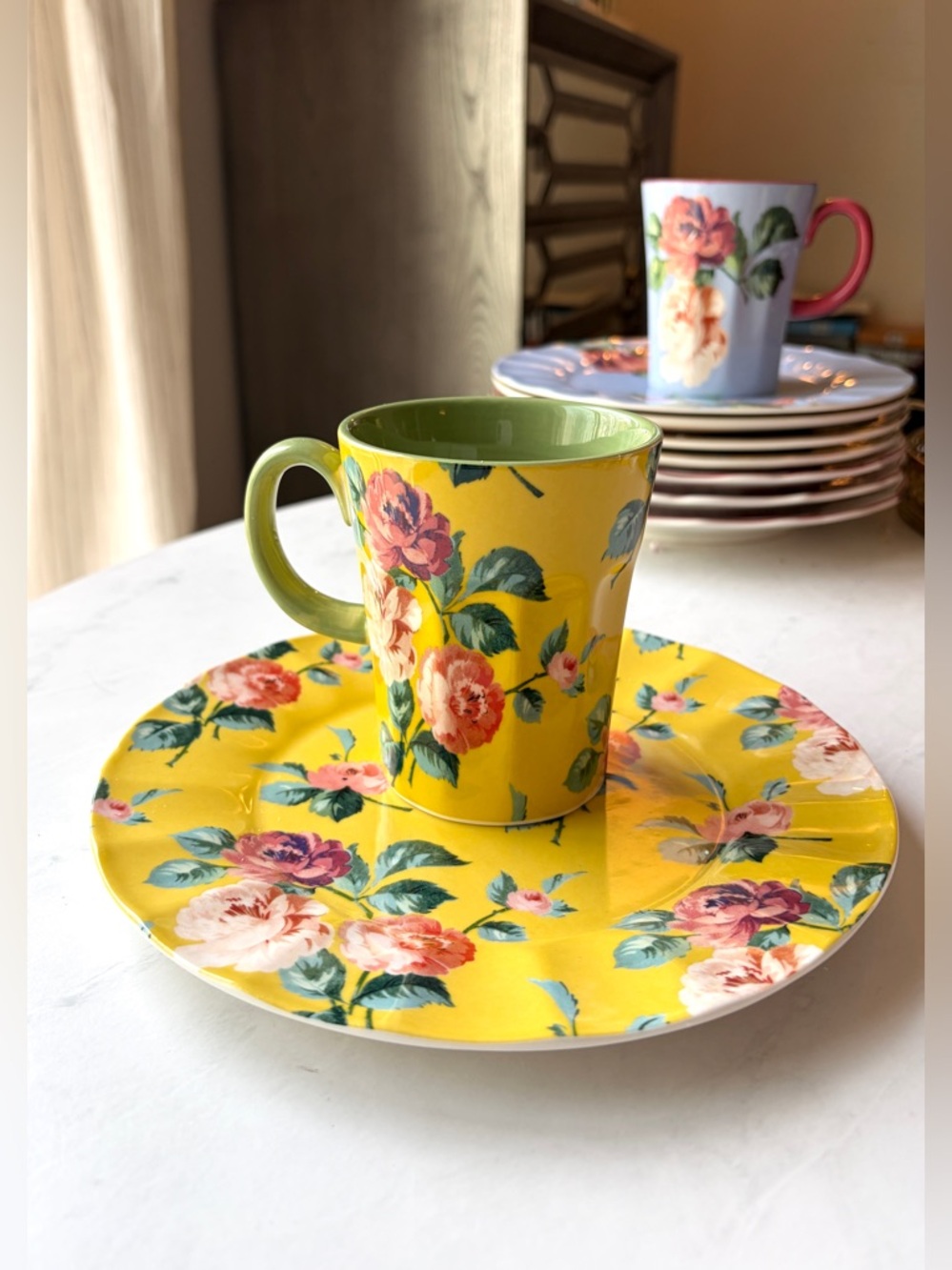 NEW Anthropologie Maeve Chintzware Stoneware Mug Yellow